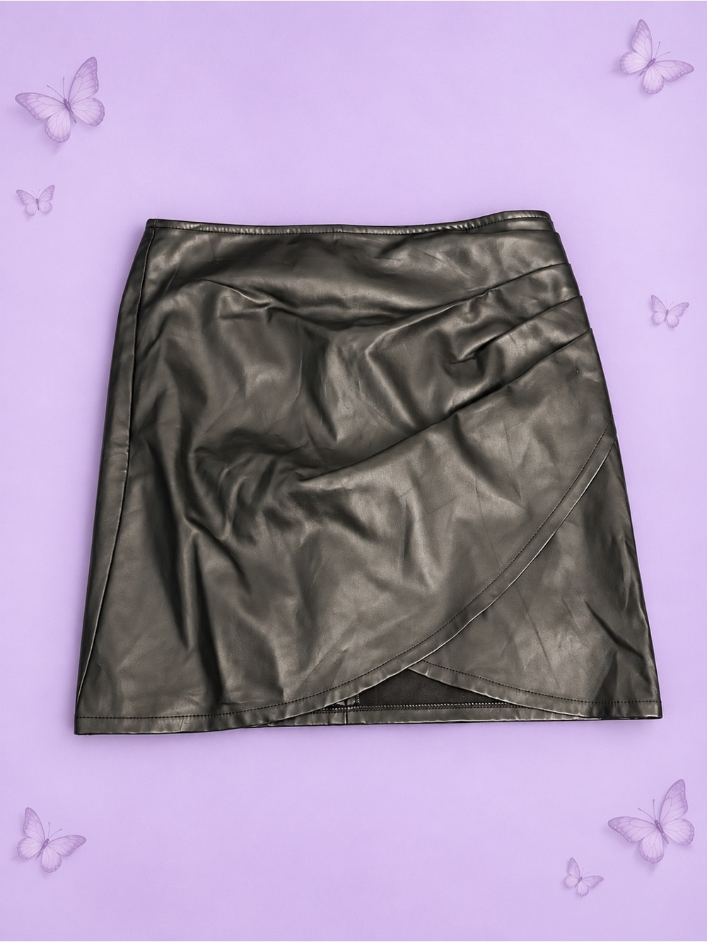 Shinestar Black Faux Leather Wrap-Style Mini Skirt